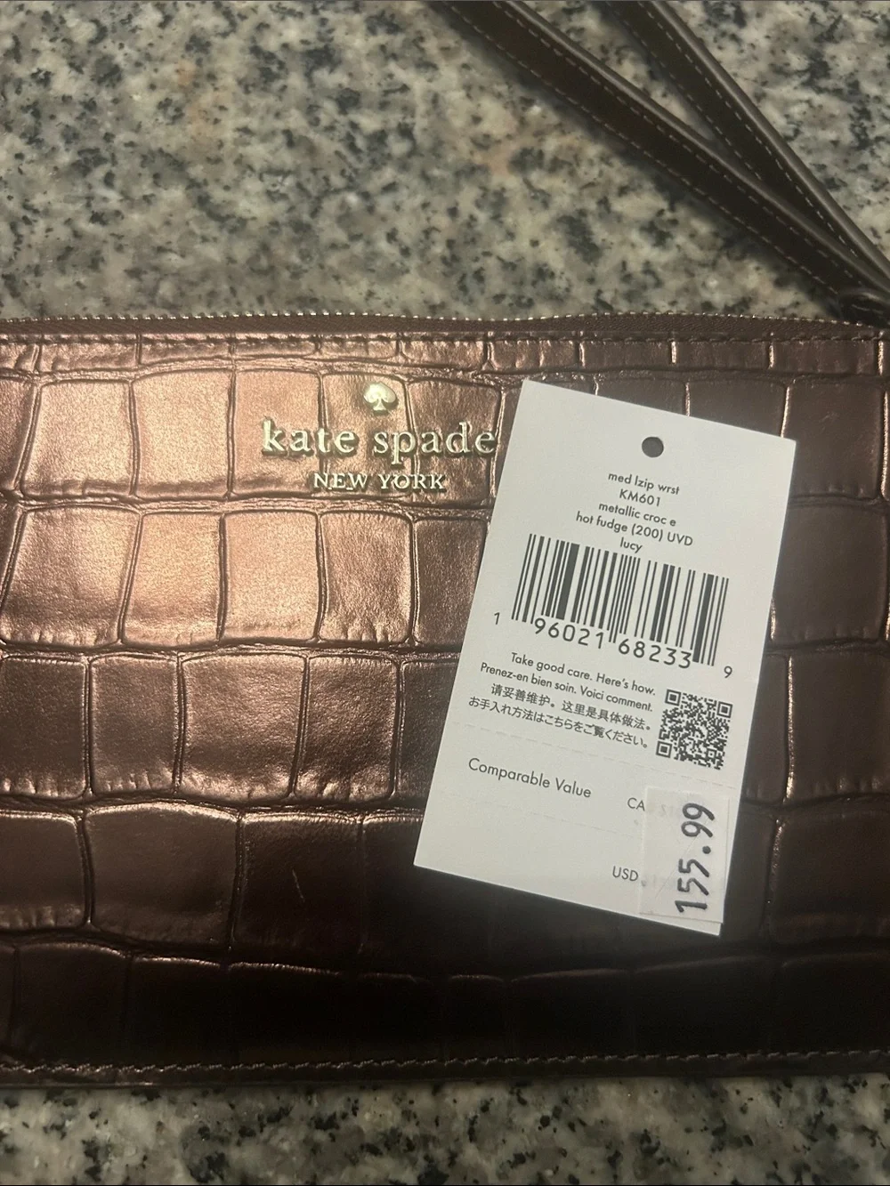 kate spade Croc-Embossed Metallic Wristlet in Bronze Brown (hot fudge)